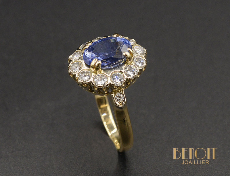 Bague Pompadour Saphir Diamants or jaune