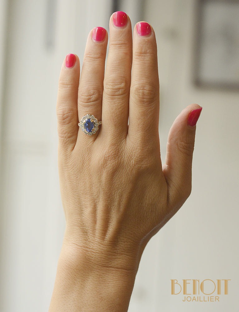 Bague Pompadour Saphir Diamants or jaune