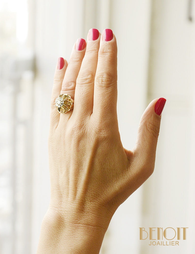 Bague Dôme Fleur Diamant 1950