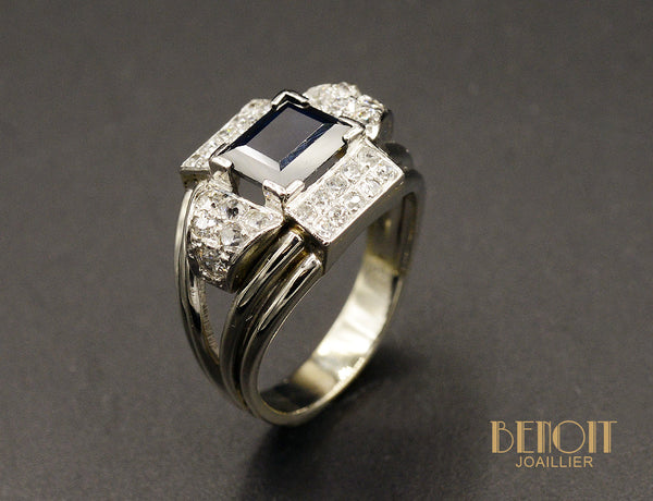 Bague Bandeau Saphir Platine 1950