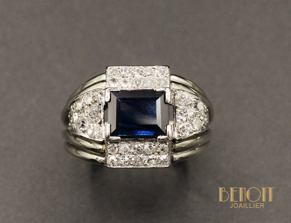 Bague Bandeau Saphir Platine 1950