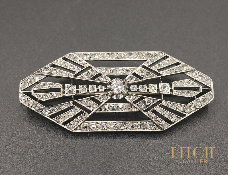 Petite Broche Doré Art Deco Floral Rectangle Strass Blanc Petite Broche Doré Art Deco Floral Rectangle Strass Blanc