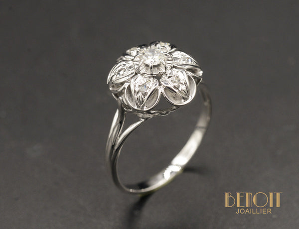 Bague Marguerite Or Blanc