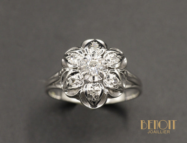 Bague Marguerite Or Blanc