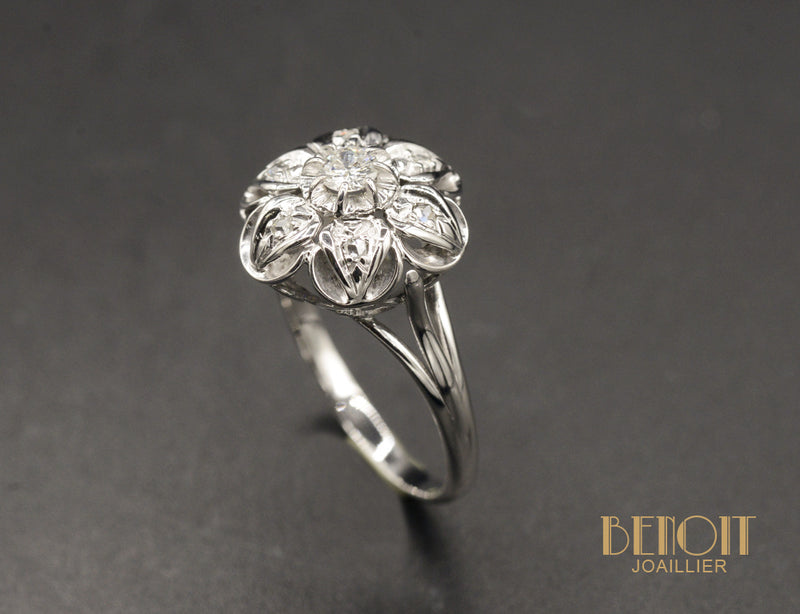 Bague Marguerite Or Blanc