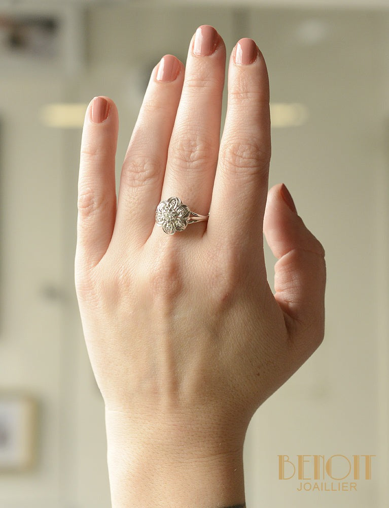Bague Marguerite Or Blanc