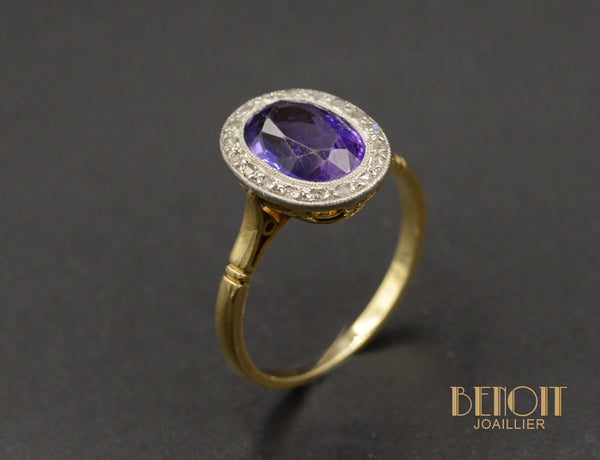 Bague Art Déco Améthyste entourage Diamants