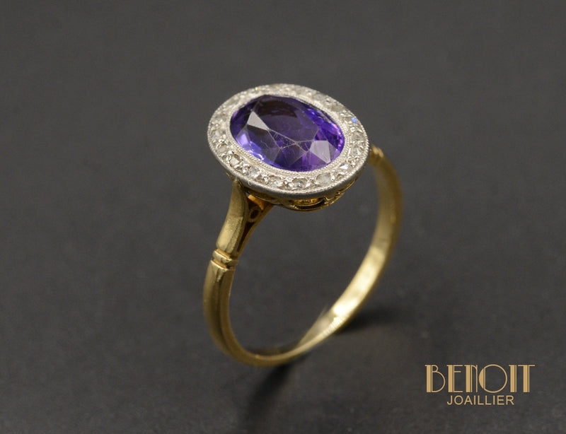 Bague Art Déco Améthyste entourage Diamants