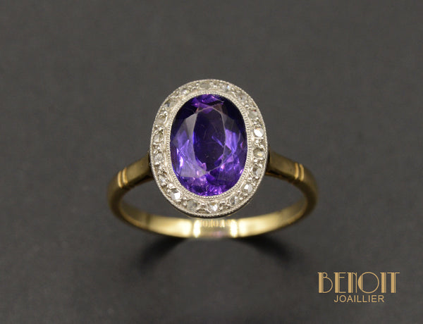 Bague Art Déco Améthyste entourage Diamants