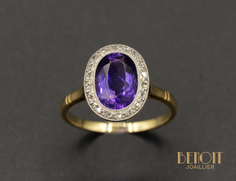 Bague Art Déco Améthyste entourage Diamants