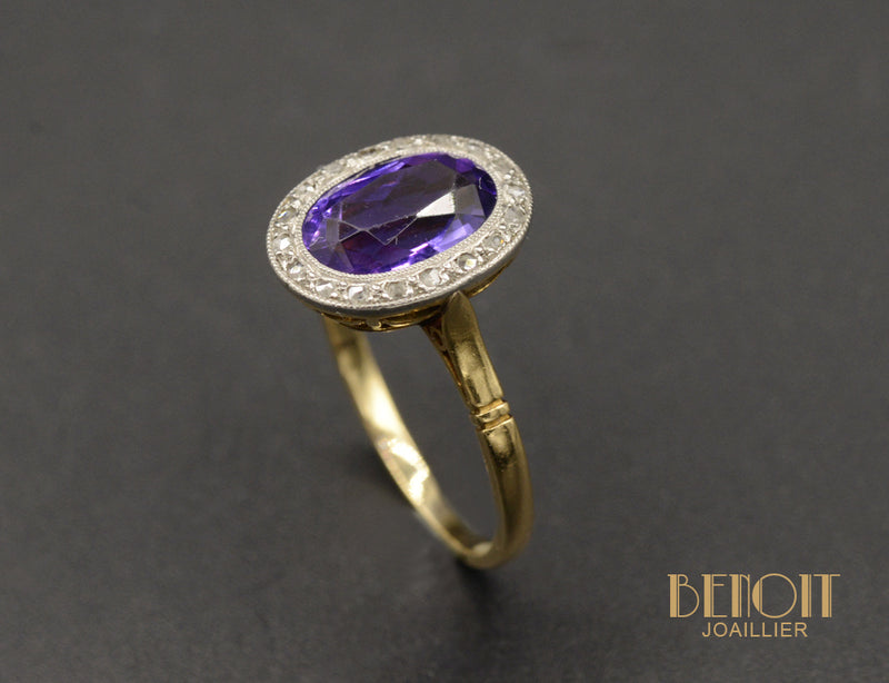 Bague Art Déco Améthyste entourage Diamants