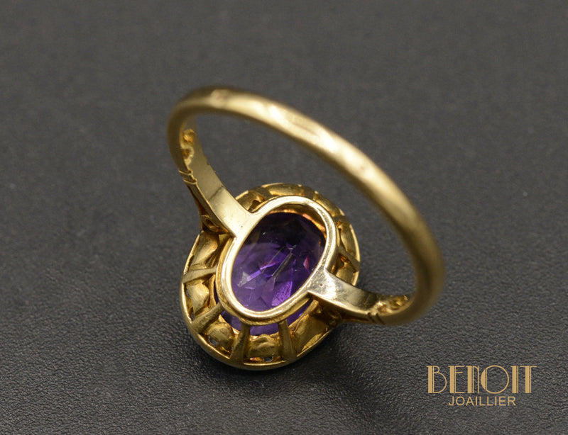 Bague Art Déco Améthyste entourage Diamants