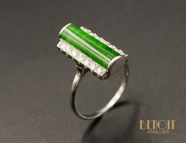 Bague Art Déco Jade et Diamants