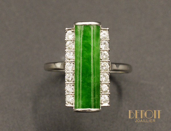 Bague Art Déco Jade et Diamants