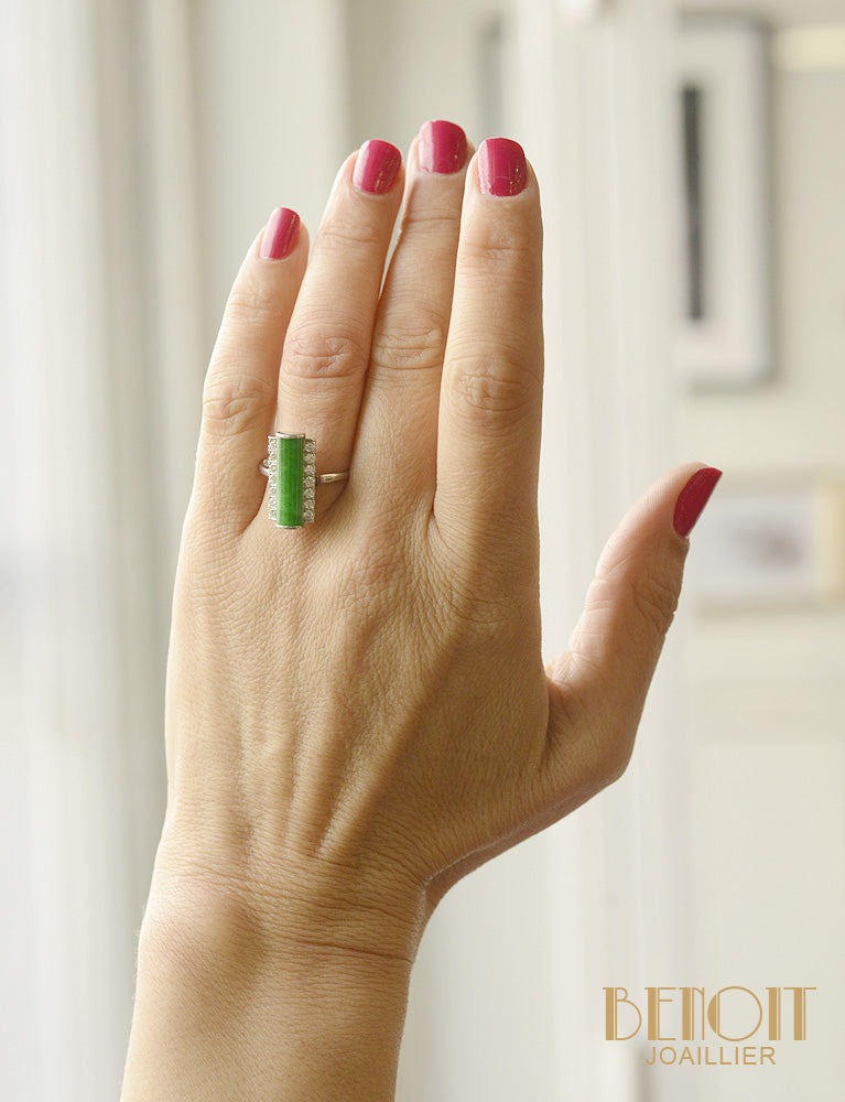 Bague Art Déco Jade et Diamants