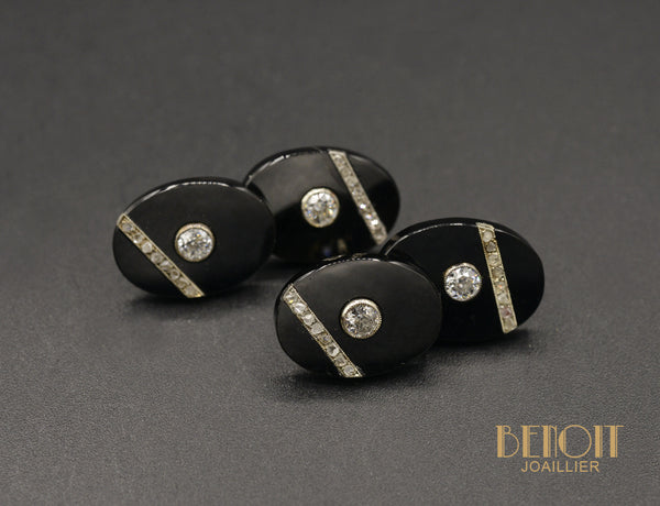 Boutons De Manchettes Onyx Diamants