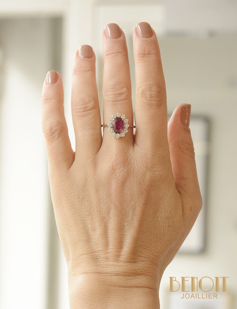 Bague Pompadour Rubis et Diamants Vintage