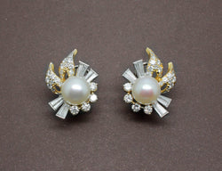Boucles d'oreille Perles Diamants et Or 18 carat