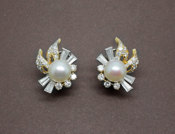 Boucles d'oreille Perles Diamants et Or 18 carat