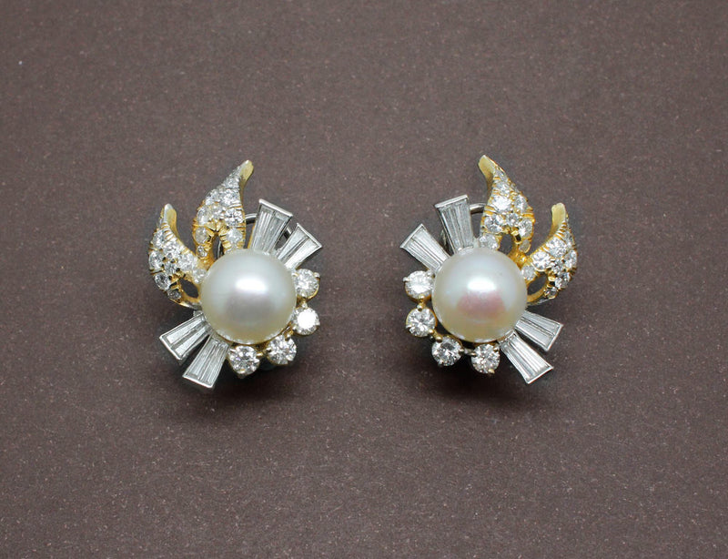 Boucles d'oreille Perles Diamants et Or 18 carat