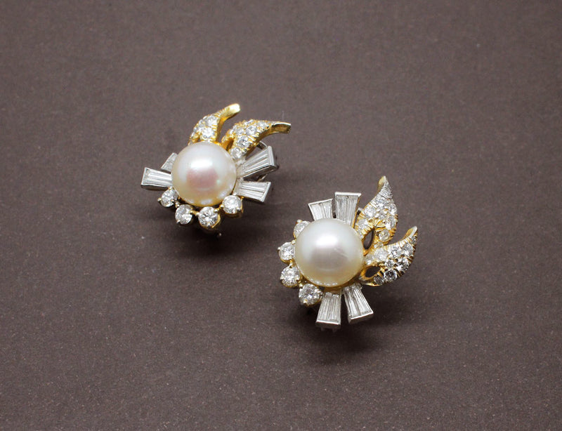 Boucles d'oreille Perles Diamants et Or 18 carat