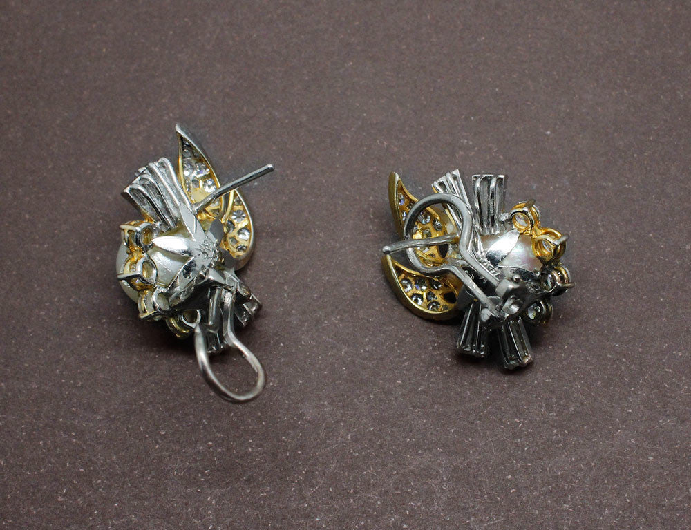 Boucles D'oreilles Percées Vintage - Or, Perle Blanche Et Cristaux, Modèle 2557, Occasion En Excellent état