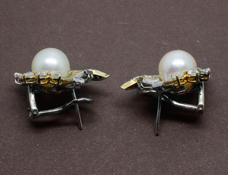 Boucles d'oreille Perles Diamants et Or 18 carat