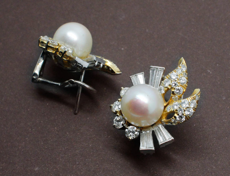 Boucles d'oreille Perles Diamants et Or 18 carat