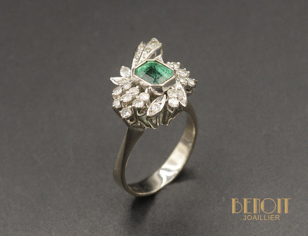 Bague Art Déco Emeraude Diamant