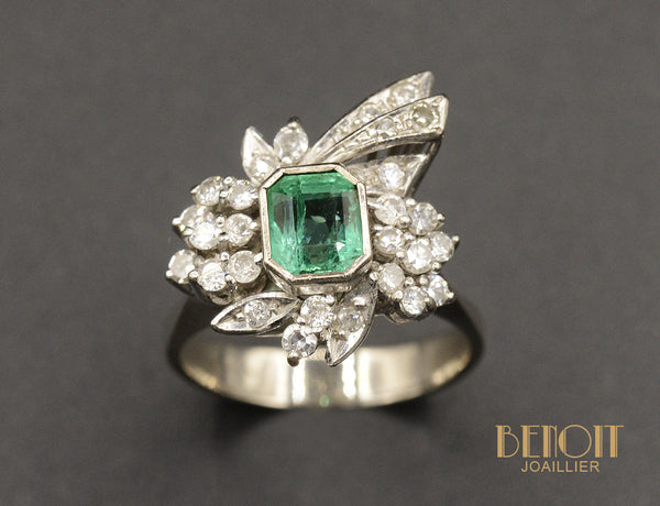 Bague Art Déco Emeraude Diamant