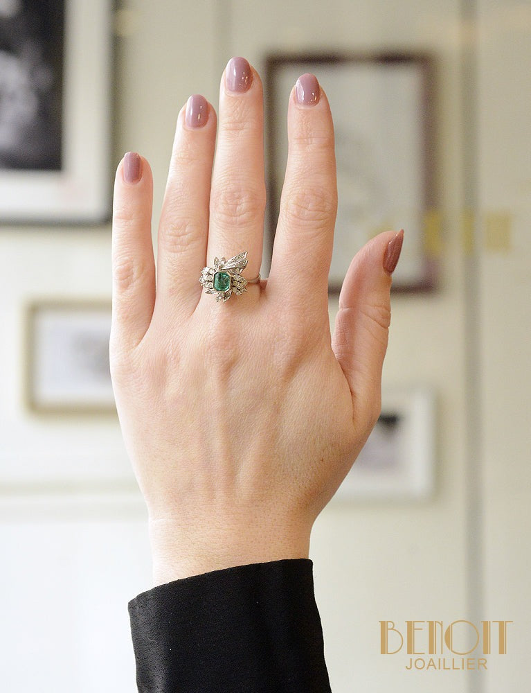 Bague Art Déco Emeraude Diamant
