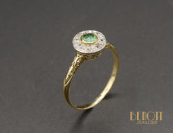 Bague Ronde Art Déco Émeraude Diamant