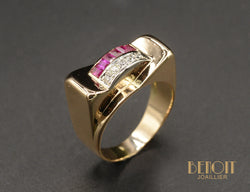 Bague Tank Or Rose Diamants Rubis Verneuil