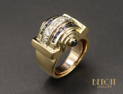 Bague Tank Diamants Saphirs Or Jaune