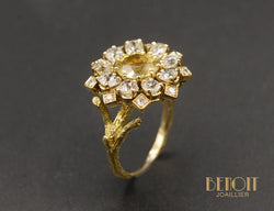 Bague Fleur Citrine et Diamants Or Jaune