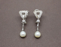Boucles Art Déco Diamants Or et Perles