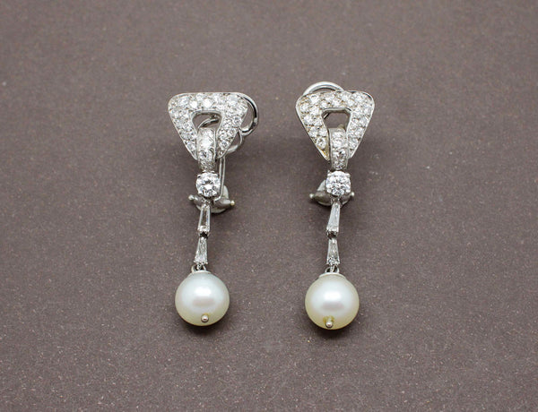 Boucles Art Déco Diamants Or et Perles