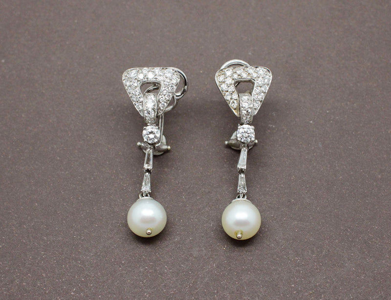 Boucles Art Déco Diamants Or et Perles