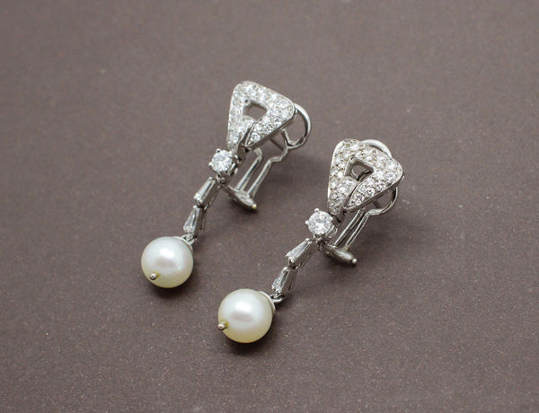 Boucles Art Déco Diamants Or et Perles