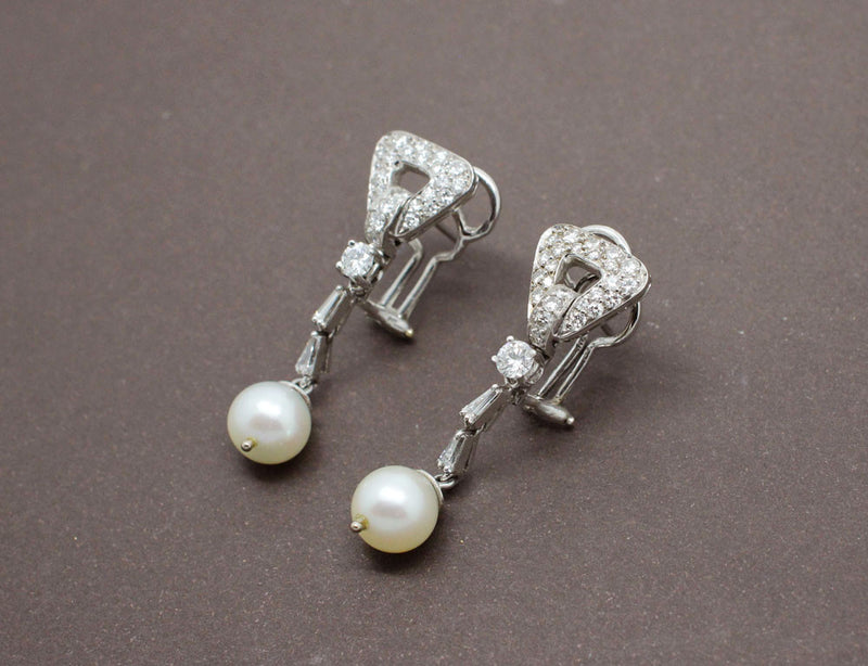 Boucles Art Déco Diamants Or et Perles