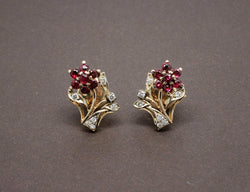 Boucles d'Oreilles Fleur Rubis et Diamants