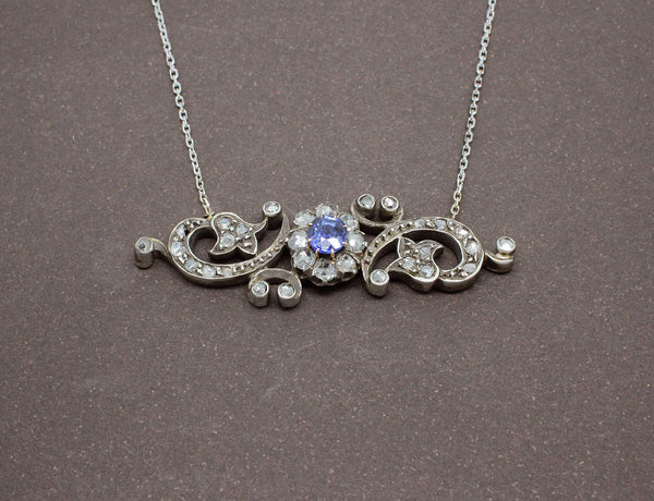 Collier 19ème Saphir Diamants Or et Argent