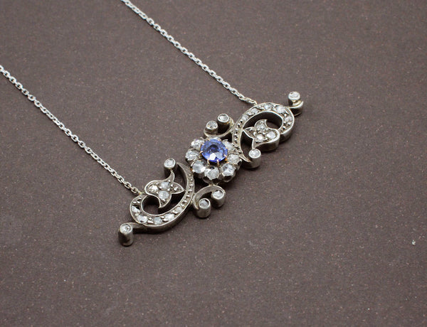 Collier 19ème Saphir Diamants Or et Argent