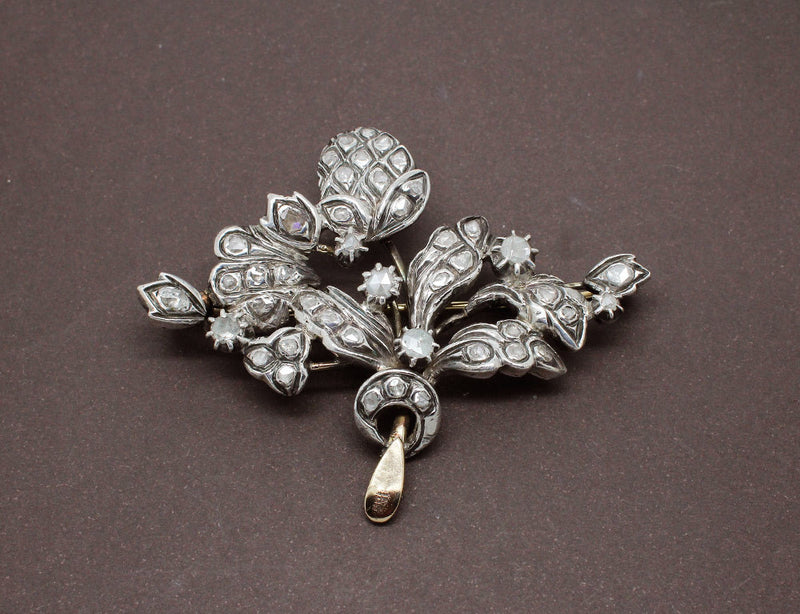 Broche 1900 Argent Or Rose et Diamants