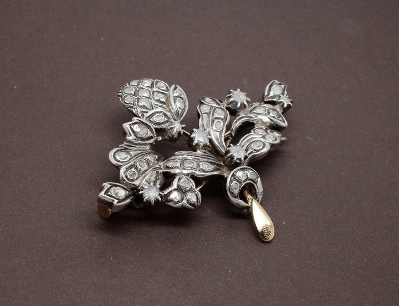 Broche 1900 Argent Or Rose et Diamants