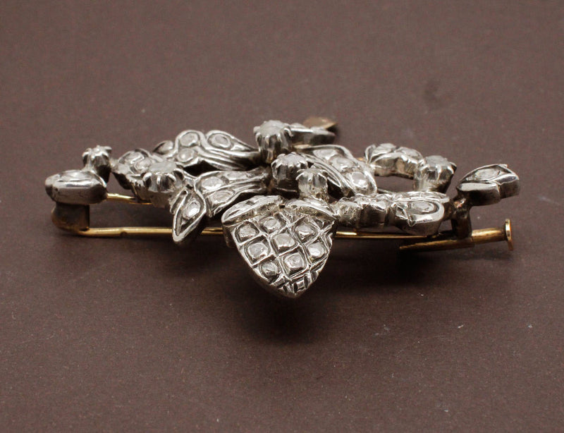 Broche 1900 Argent Or Rose et Diamants