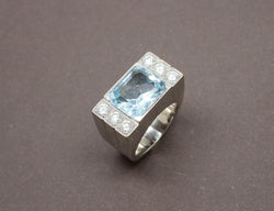 Bague style tank Aigue Marine Diamants