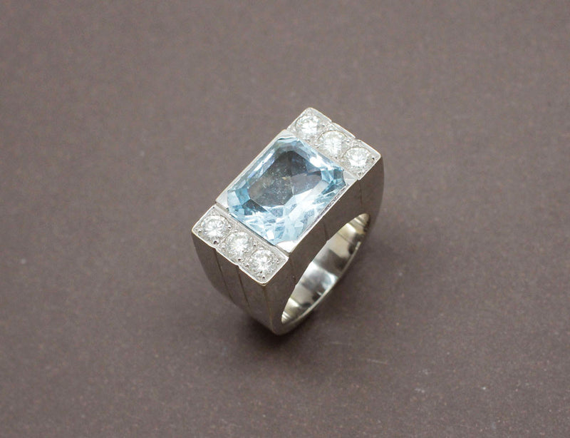 Bague style tank Aigue Marine Diamants