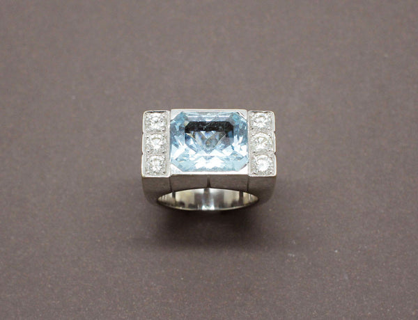 Bague style tank Aigue Marine Diamants