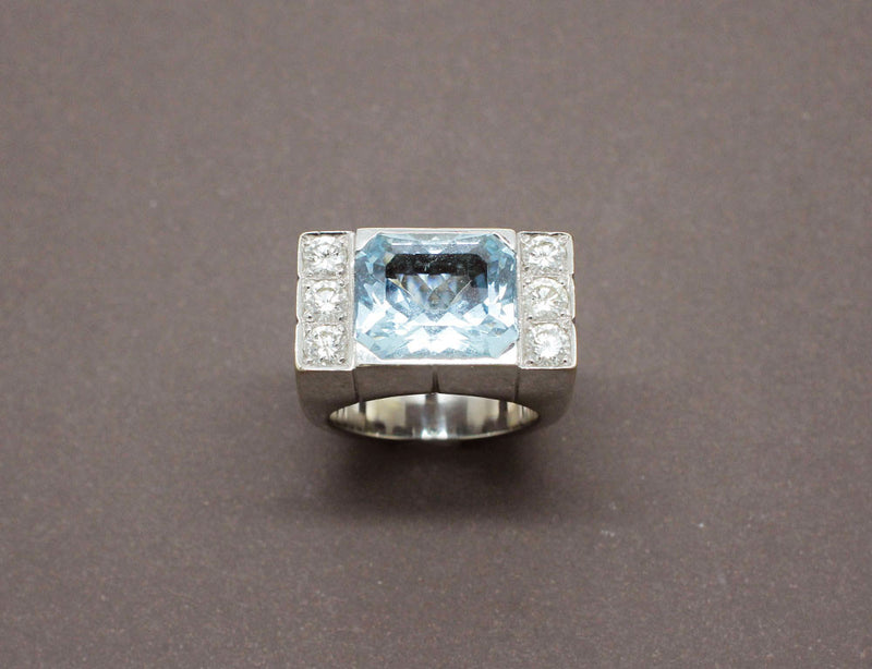 Bague style tank Aigue Marine Diamants
